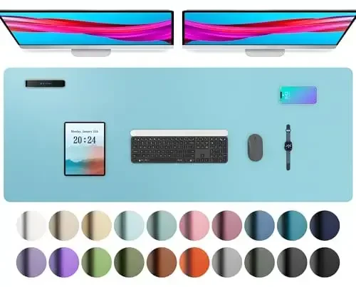 Aothia Большой PU кожаный настольный коврик-протектор – Нескользящий коврик для мыши и письменный стол для офиса/дома, водонепроницаемый, легко чистится (122 x 43 см, синий топаз) - AOTHIA