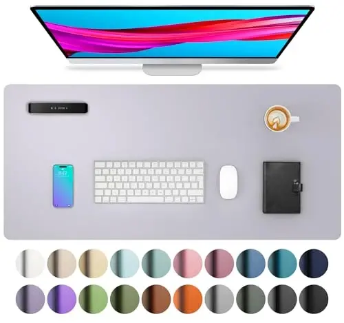 Aothia Large PU Leather Desk Pad Protector - Non-Slip Mouse Pad & Writing Mat for Office/Home, Waterproof, Easy to Clean (23.6