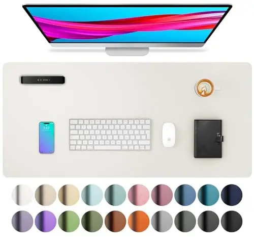 Aothia Charm Desk Pad Himoya, sichqoncha Charm, Ofis Charm Mat, Sirpanmaydigan PU Charm Charm Dogdog, noutbuk Charm Dogdog, Idora va uy (Oqish-oq, 31.5