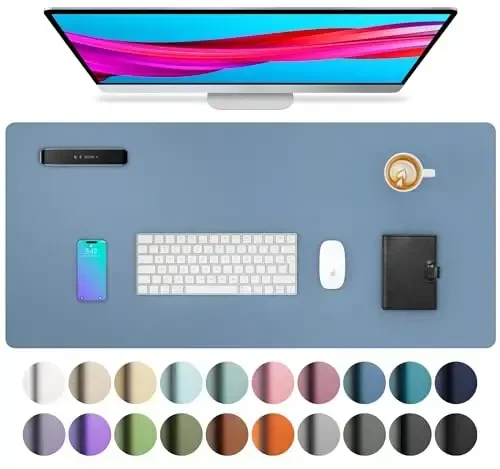 Aothia Charm Desk Pad himoyachisi, katta sichqoncha paneli, ofis stoli uchun gilamcha, sirpanmaydigan PU Charm stol qoplamasi, noutbuk stoli uchun gilamcha, ofis va uy uchun suv o'tkazmaydigan stol yozish uchun gilamcha (Denim Moviy, 23,6