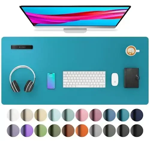 Aothia Charm Desk Pad himoyachisi, Mouse Pad, Office Desk Mat, Sirpanmaydigan PU Charm Desk Blotter, Laptop Desk Pad, Ofis va uy uchun suv o'tkazmaydigan yozuv yostig'i (Turkuaz, 36 