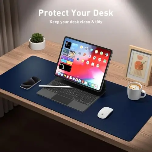 Aothia Charm Desk Pad Protector, sichqoncha paneli va ofis gilami - sirpanmaydigan PU charm stol qog'ozi, noutbuk va yozuv paneli - ofis va uy uchun suv o'tkazmaydigan (to'q ko'k, 36