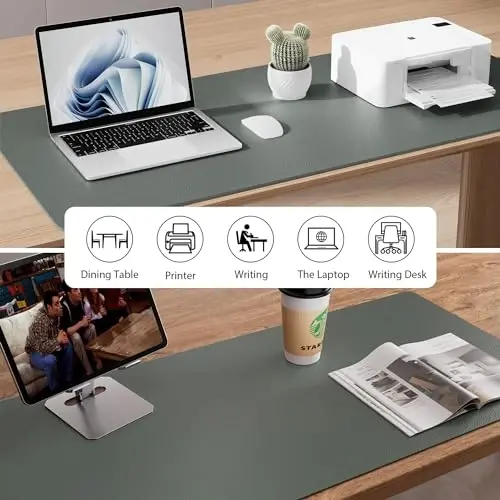 Aothia Leather Desk Protector, Mouse Mat, Non-Slip PU Leather Blotter, Laptop Desk Mat, Waterproof Writing Pad for Office and Home (Jungle Green, 36