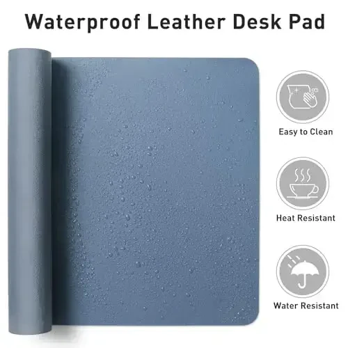 Aothia Leather Desk Pad Protector, Large Mouse Pad, Office Desk Mat, Non-Slip PU Leather Desk Blotter, Laptop Desk Pad, Waterproof Desk Writing Pad for Office and Home (Denim Blue, 23.6
