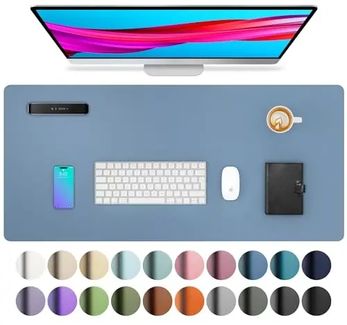 Aothia Leather Desk Pad Protector, Large Mouse Pad, Office Desk Mat, Non-Slip PU Leather Desk Blotter, Laptop Desk Pad, Waterproof Desk Writing Pad for Office and Home (Denim Blue, 23.6