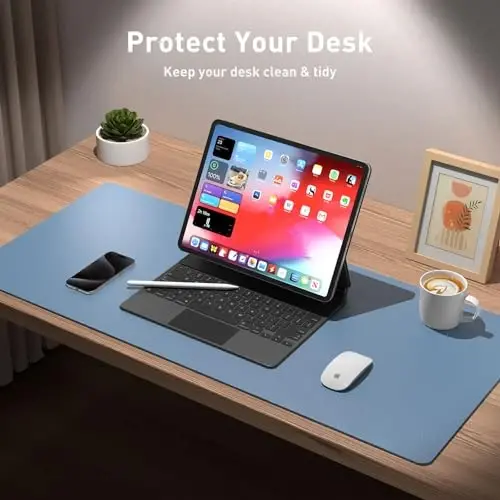 Aothia Leather Desk Pad Protector, Large Mouse Pad, Office Desk Mat, Non-Slip PU Leather Desk Blotter, Laptop Desk Pad, Waterproof Desk Writing Pad for Office and Home (Denim Blue, 23.6