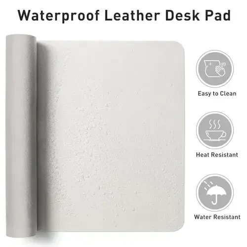 Aothia Leather Desk Pad Protector, Mouse Pad, Office Desk Mat, Non-Slip PU Leather Desk Blotter, Laptop Desk Pad, Waterproof Desk Writing Pad for Office and Home (Off-White,31.5