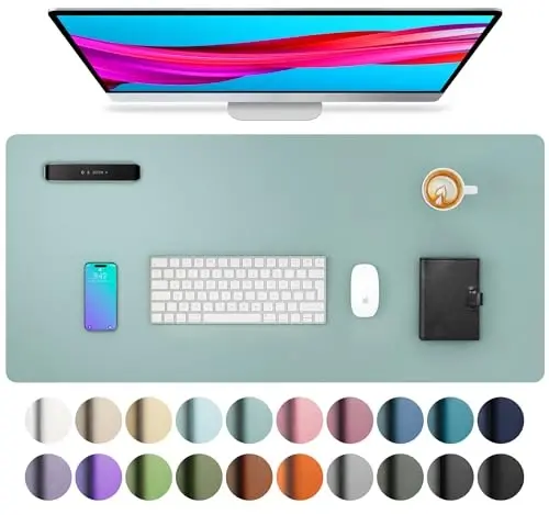 Aothia Leather Desk Pad Protector, Mouse Pad, Office Desk Mat, Non-Slip PU Leather Desk Blotter, Laptop Desk Pad, Waterproof Desk Writing Pad for Office and Home (Light Blue,31.5