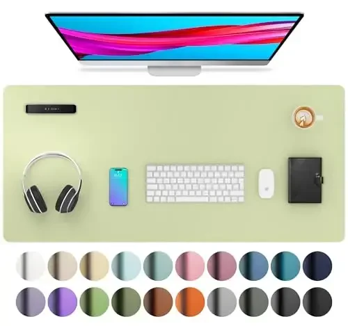 Aothia Leather Desk Pad Protector, Mouse Pad, Office Desk Mat, Non-Slip PU Leather Desk Blotter, Laptop Desk Pad, Waterproof Desk Writing Pad for Office and Home (Grass Green, 36