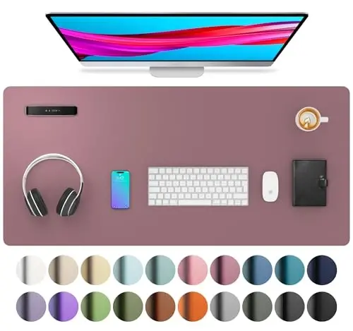 Aothia Leather Desk Pad Protector, Mouse Pad, Office Desk Mat, Non-Slip PU Leather Desk Blotter, Laptop Desk Pad, Waterproof Desk Writing Pad for Office and Home (Dark Pink,36