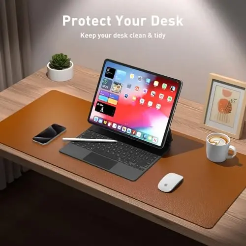 Aothia Leather Desk Pad Protector, Mouse Pad, Office Desk Mat, Non-Slip PU Leather Desk Blotter, Laptop Desk Pad, Waterproof Desk Writing Pad for Office and Home (Brown,23.6