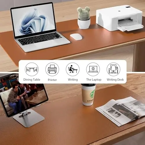 Aothia Leather Desk Pad Protector, Mouse Pad, Office Desk Mat, Non-Slip PU Leather Desk Blotter, Laptop Desk Pad, Waterproof Desk Writing Pad for Office and Home (Brown,23.6