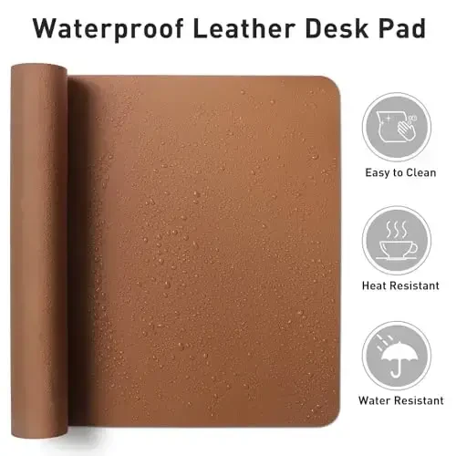 Aothia Leather Desk Pad Protector, Mouse Pad, Office Desk Mat, Non-Slip PU Leather Desk Blotter, Laptop Desk Pad, Waterproof Desk Writing Pad for Office and Home (Brown,23.6