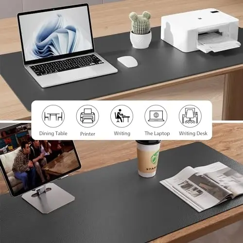 Aothia Leather Desk Pad Protector, Mouse Pad, Office Desk Mat, Non-Slip PU Leather Desk Blotter, Laptop Desk Pad, Waterproof Desk Writing Pad for Office and Home (Gray,36