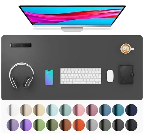 Aothia Leather Desk Pad Protector, Mouse Pad, Office Desk Mat, Non-Slip PU Leather Desk Blotter, Laptop Desk Pad, Waterproof Desk Writing Pad for Office and Home (Gray,36