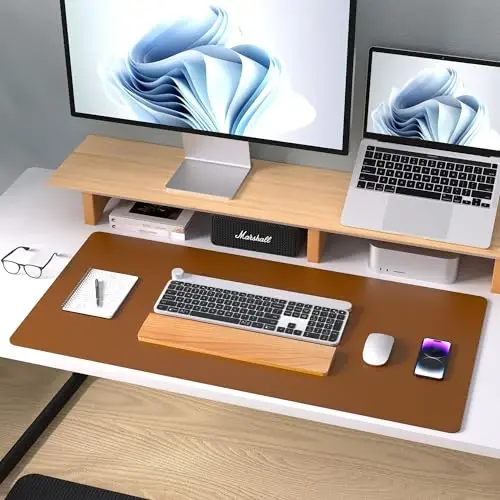 Aothia Leather Desk Pad Protector, Mouse Pad, Office Desk Mat, Non-Slip PU Leather Desk Blotter, Laptop Desk Pad, Waterproof Desk Writing Pad for Office and Home (Brown,31.5