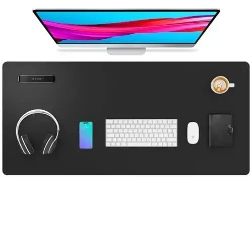 Aothia Leather Desk Pad Protector, Mouse Pad, Office Desk Mat, Non-Slip PU Leather Desk Blotter, Laptop Desk Pad, Waterproof Desk Writing Pad for Office and Home (Black,36