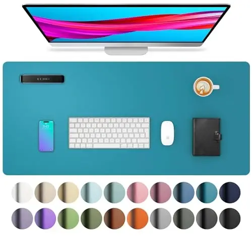 Aothia Leather Desk Pad Protector, Mouse Pad, Office Desk Mat, Non-Slip PU Leather Desk Blotter, Laptop Desk Pad, Waterproof Desk Writing Pad for Office and Home (Turquoise,23.6