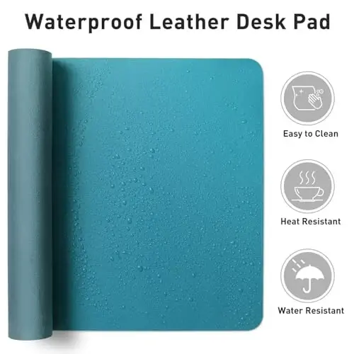 Aothia Leather Desk Pad Protector, Mouse Pad, Office Desk Mat, Non-Slip PU Leather Desk Blotter, Laptop Desk Pad, Waterproof Desk Writing Pad for Office and Home (Turquoise,23.6
