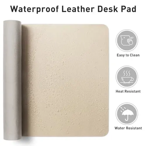 Aothia Leather Desk Pad Protector, Office Mat, Large Mouse Pad, Non-Slip PU Leather Blotter, Laptop Desk Pad, Waterproof Writing Pad for Office and Home (Beige, 31.5