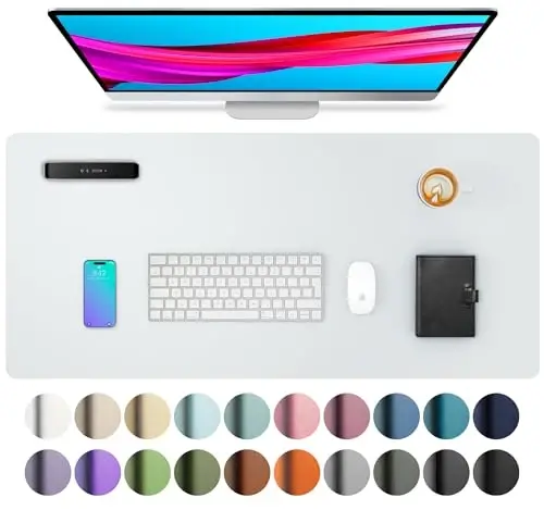 Aothia Leather Desk Pad Protector, Office Mat, Large Mouse Pad, Non-Slip PU Leather Blotter, Laptop Desk Pad, Waterproof Writing Pad for Office and Home (Barely Grey, 31.5