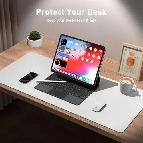 Aothia Leather Desk Pad Protector, Office Mat, Large Mouse Pad, Non-Slip PU Leather Blotter, Laptop Desk Pad, Waterproof Writing Pad for Office and Home (Barely Grey, 31.5