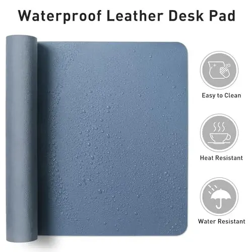 Aothia Leather Desk Pad Protector, Office Mat, Large Mouse Pad, Non-Slip PU Leather Blotter, Laptop Desk Pad, Waterproof Writing Pad for Office and Home (Denim Blue, 31.5