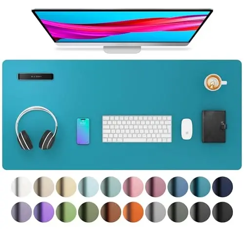 Aothia Leather Desk Pad Protector, Mouse Pad, Office Desk Mat, Non-Slip PU Leather Desk Blotter, Laptop Desk Pad, Waterproof Desk Writing Pad for Office and Home (Turquoise,36