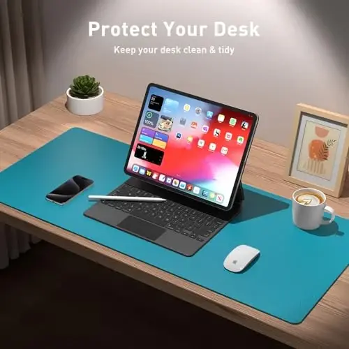 Aothia Leather Desk Pad Protector, Mouse Pad, Office Desk Mat, Non-Slip PU Leather Desk Blotter, Laptop Desk Pad, Waterproof Desk Writing Pad for Office and Home (Turquoise,36