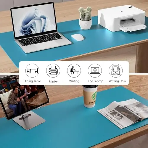 Aothia Leather Desk Pad Protector, Mouse Pad, Office Desk Mat, Non-Slip PU Leather Desk Blotter, Laptop Desk Pad, Waterproof Desk Writing Pad for Office and Home (Turquoise,36
