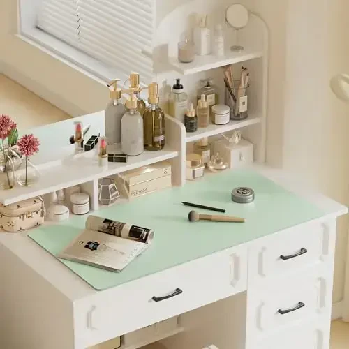 Aothia Faux Charm Desk Mat – Katta sichqoncha paneli, sirpanmaydigan PU Charm qoplamasi, Ofis va uy uchun suv o‘tkazmaydigan yozuv yuzasi (Aqua, 47,2