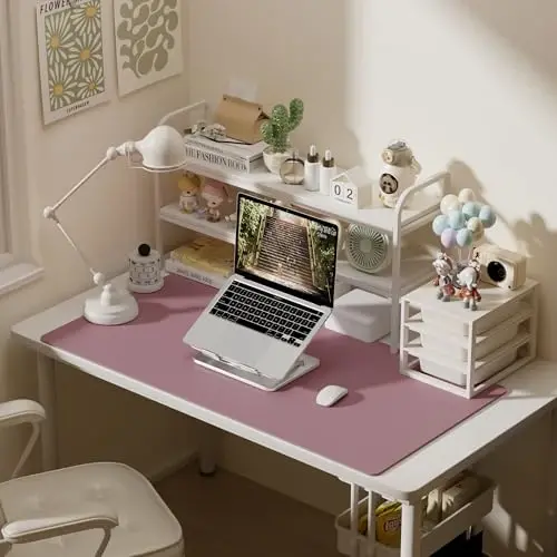 Aothia Faux Charm Desk Mat – Katta sichqoncha paneli, sirpanmaydigan PU Charm qoplamasi, Ofis va uy uchun suv o‘tkazmaydigan yozuv yuzasi (Aqua, 47,2