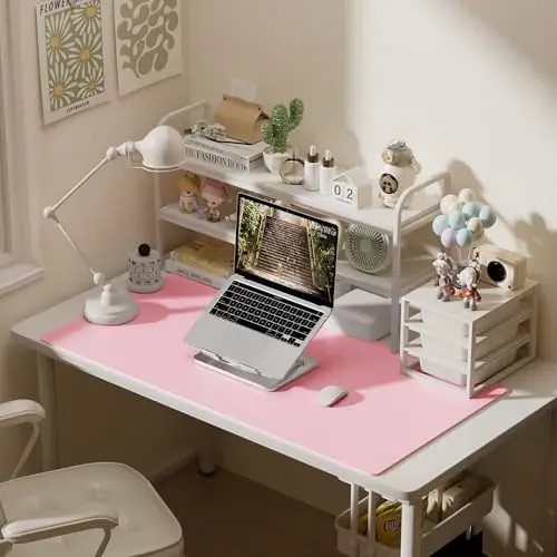 Aothia Faux Charm Desk Mat – Katta sichqoncha paneli, sirpanmaydigan PU Charm qoplamasi, Ofis va uy uchun suv o‘tkazmaydigan yozuv yuzasi (Aqua, 47.2