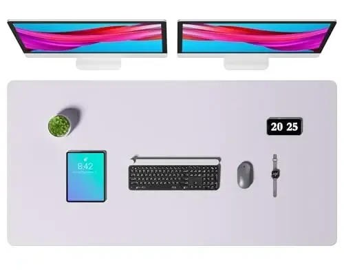 Aothia Faux Charm Desk Mat – Katta sichqoncha paneli, Sirpanmaydigan PU Charm qoplamasi, Ofis va uy uchun suv o‘tkazmaydigan yozuv yuzasi (Yumshoq Lavanda, 47,2