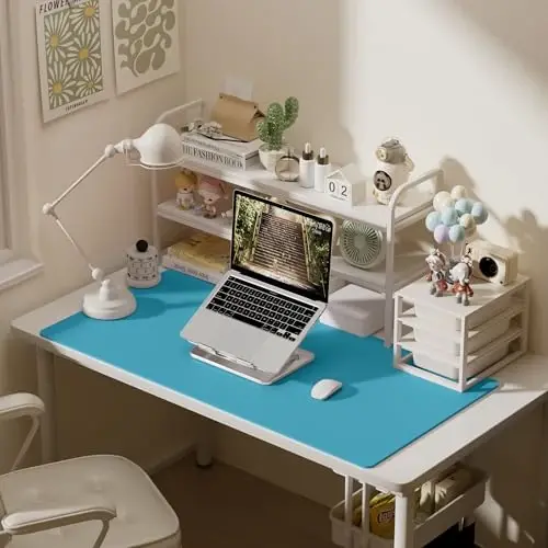 Aothia Faux Charm Desk Mati - Katta Sichqoncha Yostig'i, Sirpanmaydigan PU Charm Bloter, Ofis va Uy uchun Suv o'tkazmaydigan Yozuv Yuzasi (Aqua, 47.2