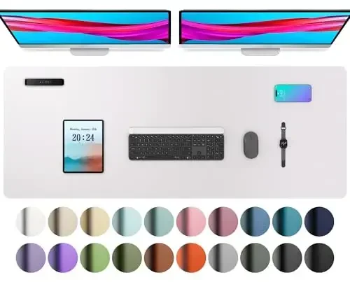 Aothia Faux Charm teri Stol Mat - Katta sichqoncha, Sirpanmaydigan PU Charm Blotter, Ofis va uy uchun suv o'tkazmaydigan yozuv yuzasi (och Lavanda oq, 47.2 