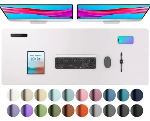 Aothia Faux Charm teri Stol Mat - Katta sichqoncha, Sirpanmaydigan PU Charm Blotter, Ofis va uy uchun suv o'tkazmaydigan yozuv yuzasi (och Lavanda oq, 47.2 