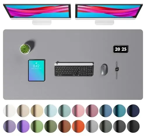 Aothia Faux Leather Desk Mat – Large Mouse Pad, Non-Slip PU Leather Blotter, Waterproof Writing Surface for Office and Home (Aqua, 47.2