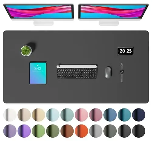 Aothia Faux Leather Desk Mat – Large Mouse Pad, Non-Slip PU Leather Blotter, Waterproof Writing Surface for Office and Home (Aqua, 47.2