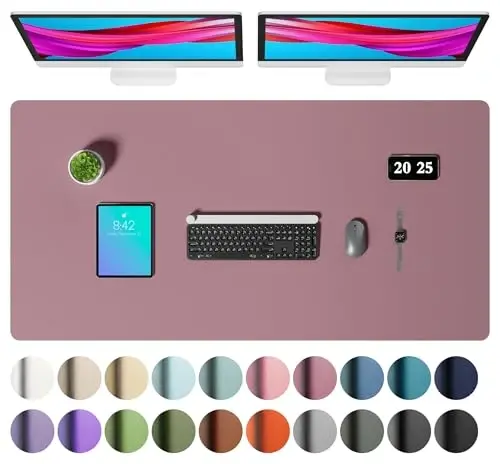 Aothia Faux Leather Desk Mat – Large Mouse Pad, Non-Slip PU Leather Blotter, Waterproof Writing Surface for Office and Home (Aqua, 47.2