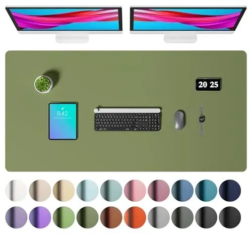 Aothia Faux Leather Desk Mat – Large Mouse Pad, Non-Slip PU Leather Blotter, Waterproof Writing Surface for Office and Home (Aqua, 47.2