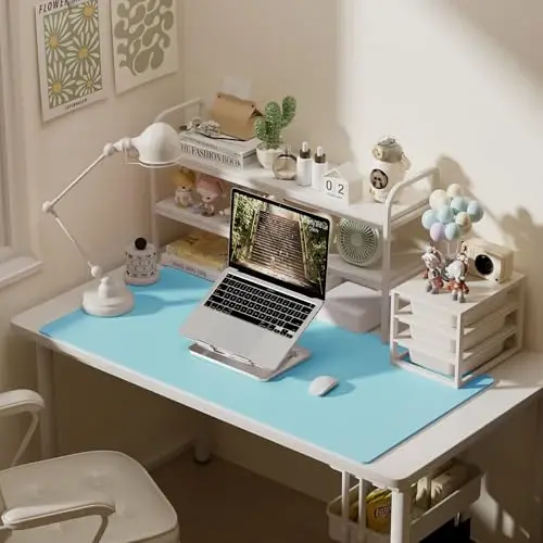 Aothia Faux Leather Desk Mat – Large Mouse Pad, Non-Slip PU Leather Blotter, Waterproof Writing Surface for Office and Home (Aqua, 47.2