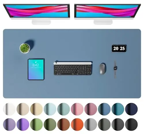 Aothia Faux Leather Desk Mat – Large Mouse Pad, Non-Slip PU Leather Blotter, Waterproof Writing Surface for Office and Home (Aqua, 47.2