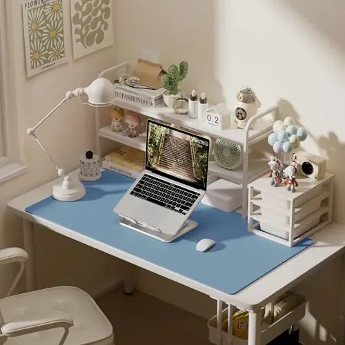 Aothia Faux Leather Desk Mat – Large Mouse Pad, Non-Slip PU Leather Blotter, Waterproof Writing Surface for Office and Home (Aqua, 47.2