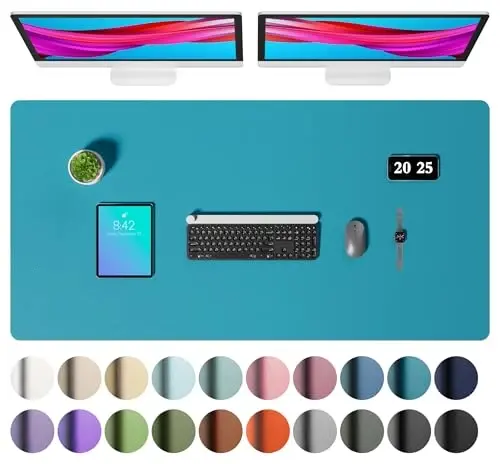 Aothia Faux Leather Desk Mat – Large Mouse Pad, Non-Slip PU Leather Blotter, Waterproof Writing Surface for Office and Home (Aqua, 47.2