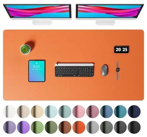 Aothia Faux Leather Desk Mat – Large Mouse Pad, Non-Slip PU Leather Blotter, Waterproof Writing Surface for Office and Home (Aqua, 47.2