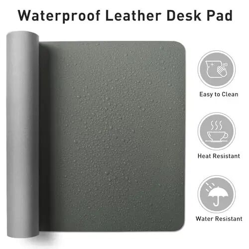 Aothia Faux Leather Desk Mat – Large Mouse Pad, Non-Slip PU Leather Blotter, Waterproof Writing Surface for Office and Home (Aqua, 47.2