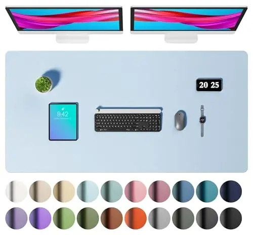 Aothia Faux Leather Desk Mat – Large Mouse Pad, Non-Slip PU Leather Blotter, Waterproof Writing Surface for Office and Home (Aqua, 47.2