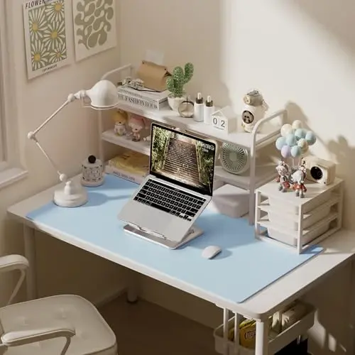 Aothia Faux Leather Desk Mat – Large Mouse Pad, Non-Slip PU Leather Blotter, Waterproof Writing Surface for Office and Home (Aqua, 47.2