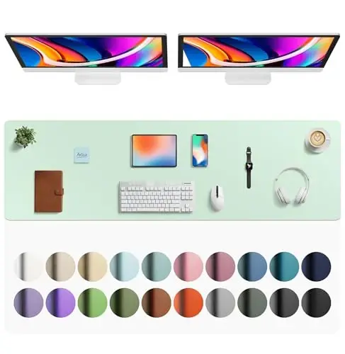 Aothia Faux Leather Desk Mat - Large Mouse Pad, Non-Slip PU Leather Blotter, Waterproof Writing Surface for Office and Home (Aqua, 63